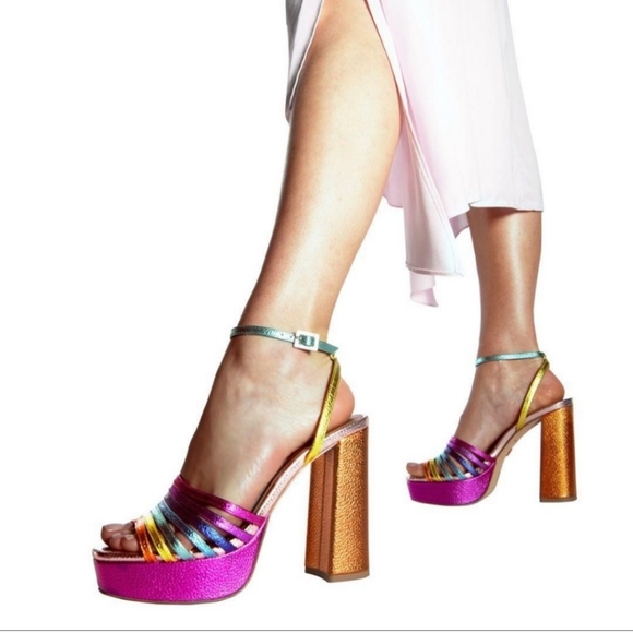 Kurt Geiger Shoes - Kurt Geiger Leather Platform Heel Sandals- Size 6.5- London Metallic